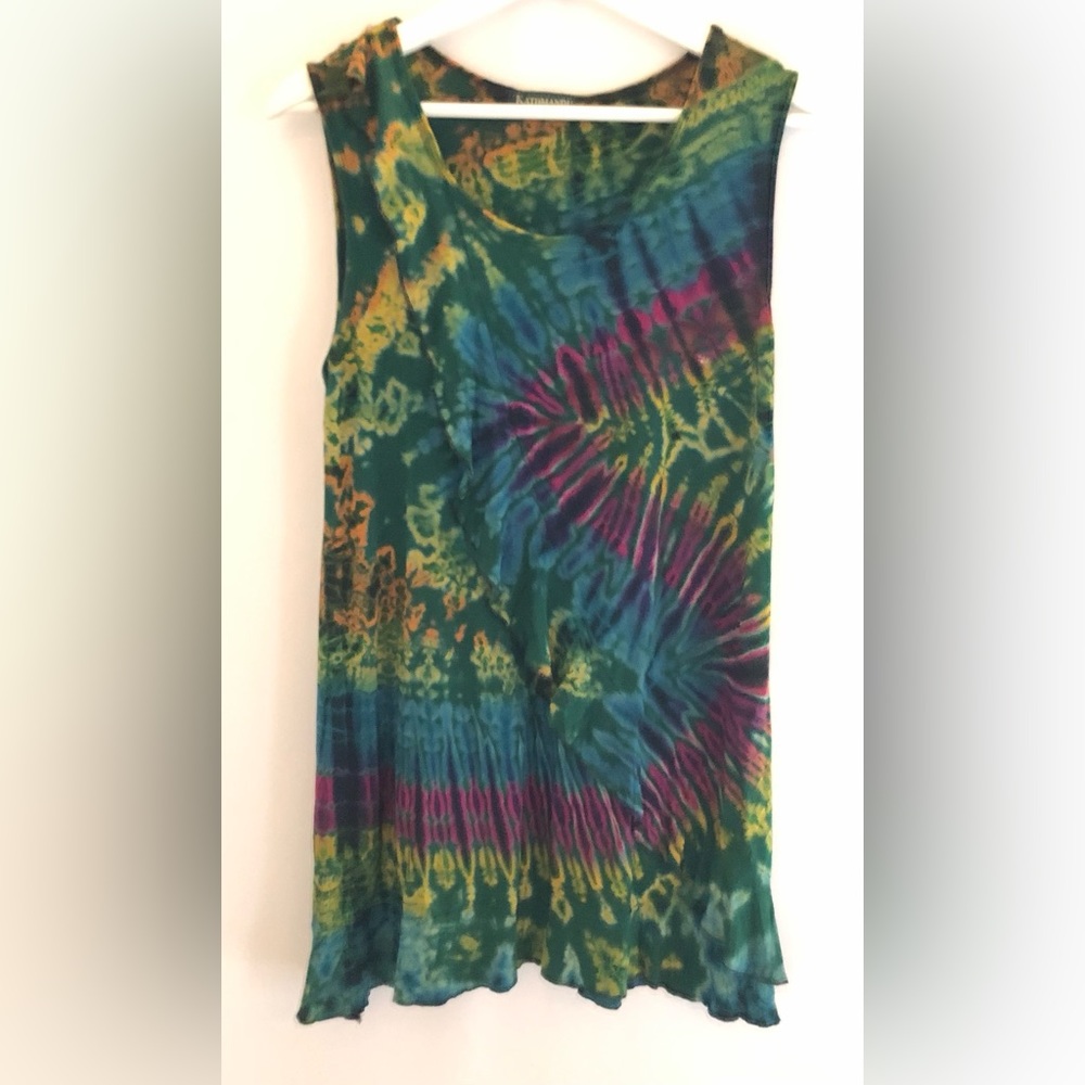 Kathmandu Tunic tie dye long ruffle hippie colorful M/L